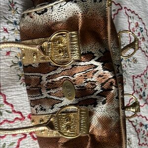 D&G Brown and Gold Satchel with Ornate Gold Buckles